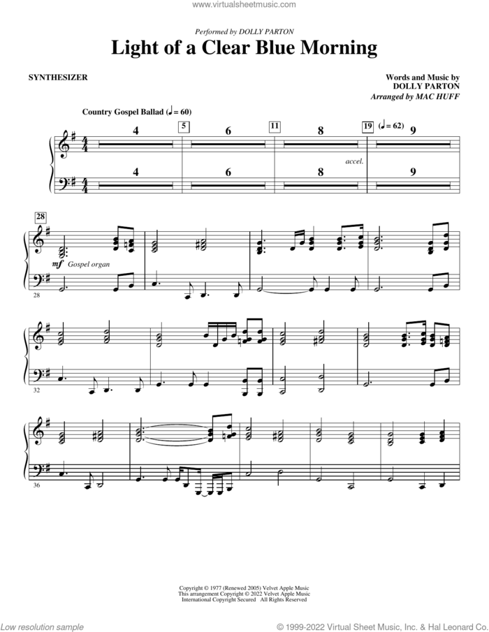 Light of a Clear Blue Morning (arr. Mac Huff) (complete set of parts) sheet music for orchestra/band by Mac Huff and Dolly Parton, intermediate skill level