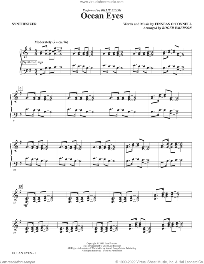 ocean eyes (arr. Roger Emerson) (complete set of parts) sheet music for orchestra/band by Roger Emerson and Billie Eilish, intermediate skill level