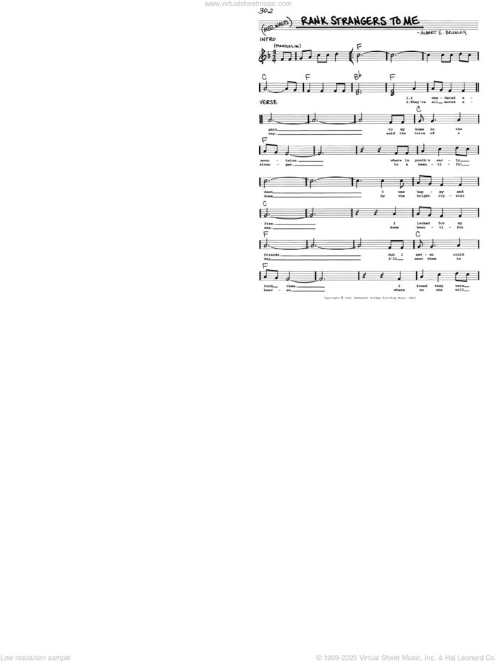Rank Strangers To Me sheet music for voice and other instruments (real book with lyrics) by Albert E. Brumley, intermediate skill level