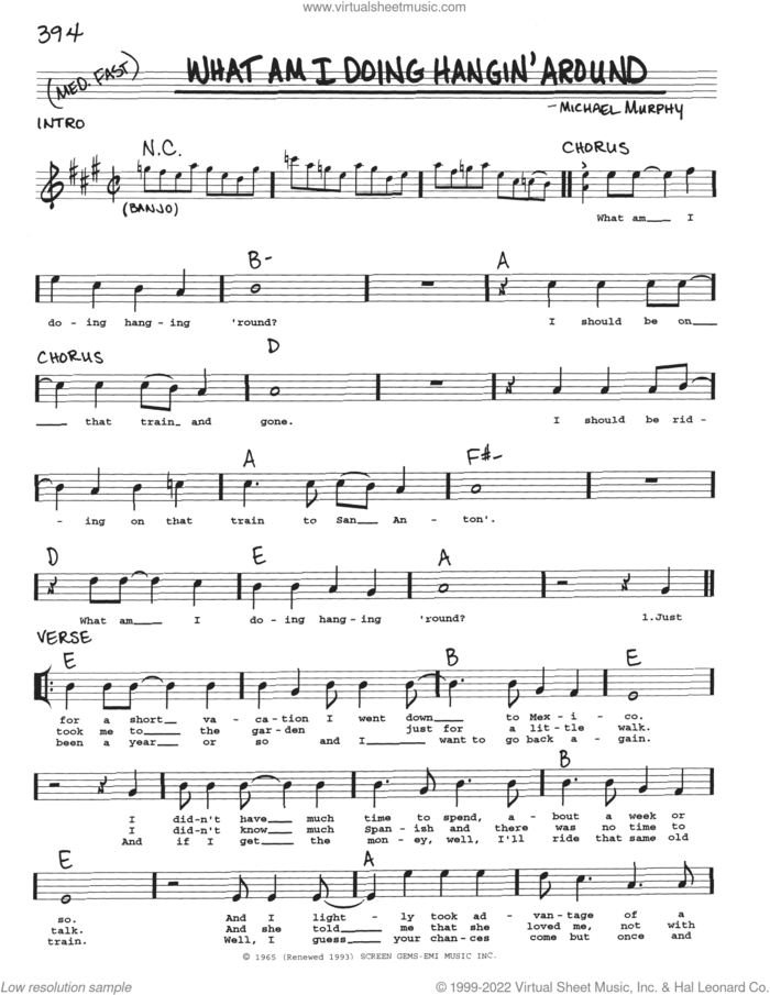 What Am I Doing Hangin' Around sheet music for voice and other instruments (real book with lyrics) by Michael Murphy, intermediate skill level