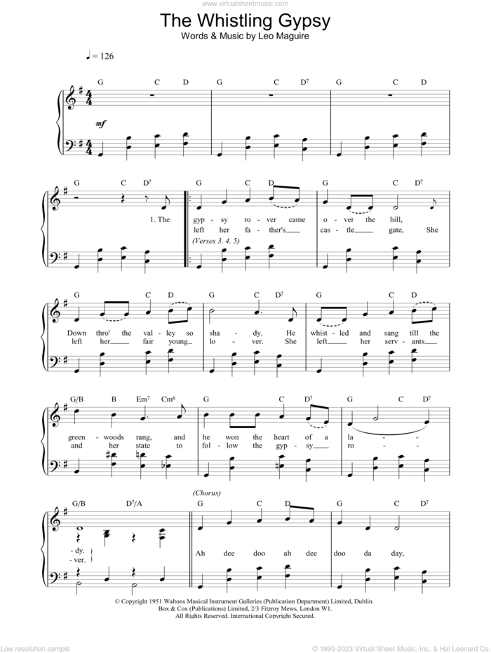 Whistling Gypsy sheet music for voice, piano or guitar by Leo Maguire, intermediate skill level