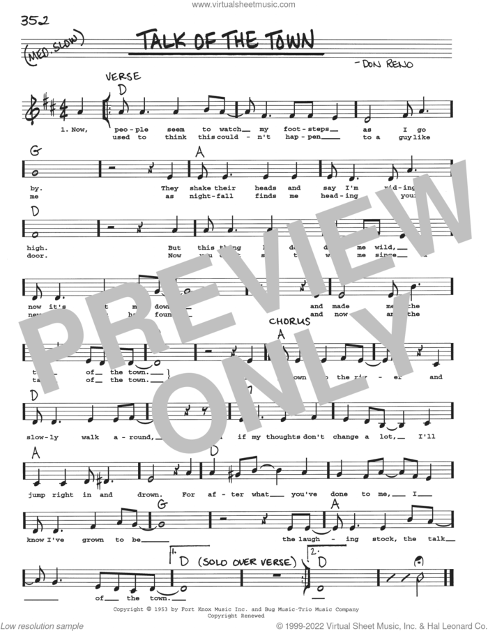 Talk Of The Town sheet music for voice and other instruments (real book with lyrics) by Don Reno, intermediate skill level