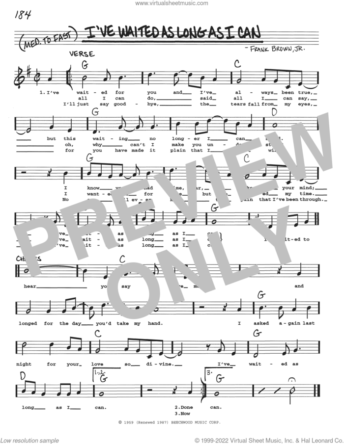 I've Waited As Long As I Can sheet music for voice and other instruments (real book with lyrics) by Frank Brown, Jr., intermediate skill level