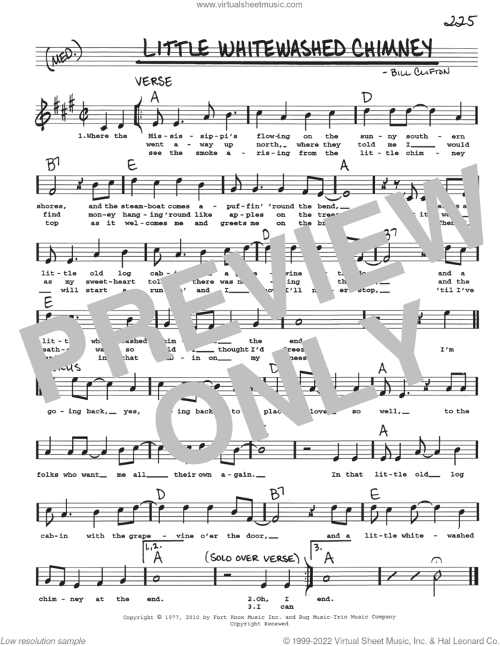 Little Whitewashed Chimney sheet music for voice and other instruments (real book with lyrics) by Bill Clifton, intermediate skill level