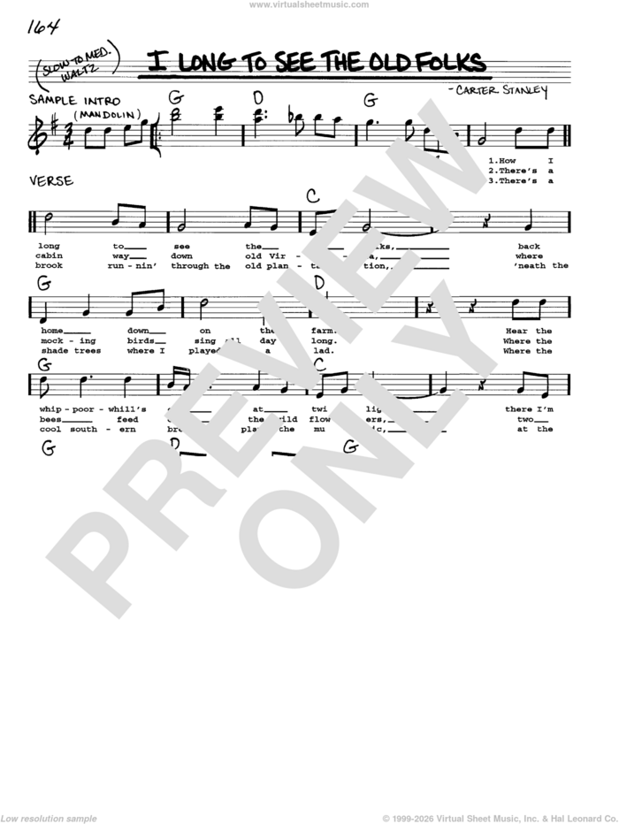 I Long To See The Old Folks sheet music for voice and other instruments (real book with lyrics) by Carter Stanley, intermediate skill level