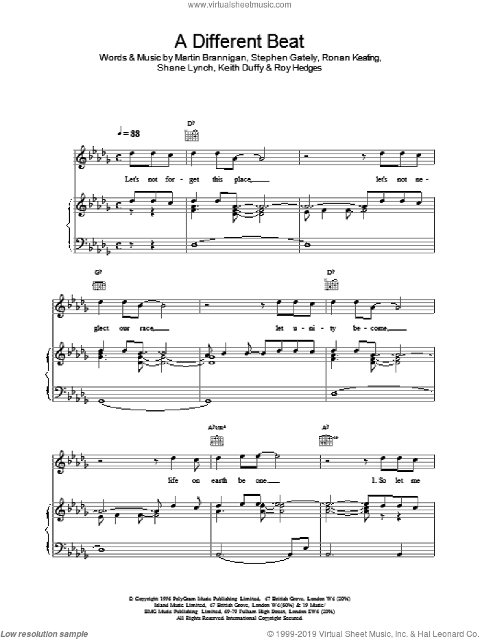 A Different Beat sheet music for voice, piano or guitar by Boyzone, intermediate skill level