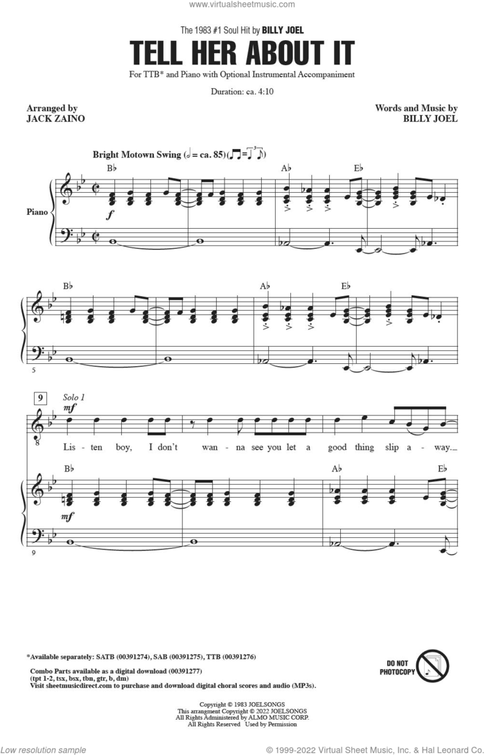 Tell Her About It (arr. Jack Zaino) sheet music for choir (TTBB: tenor, bass) by Billy Joel and Jack Zaino, intermediate skill level