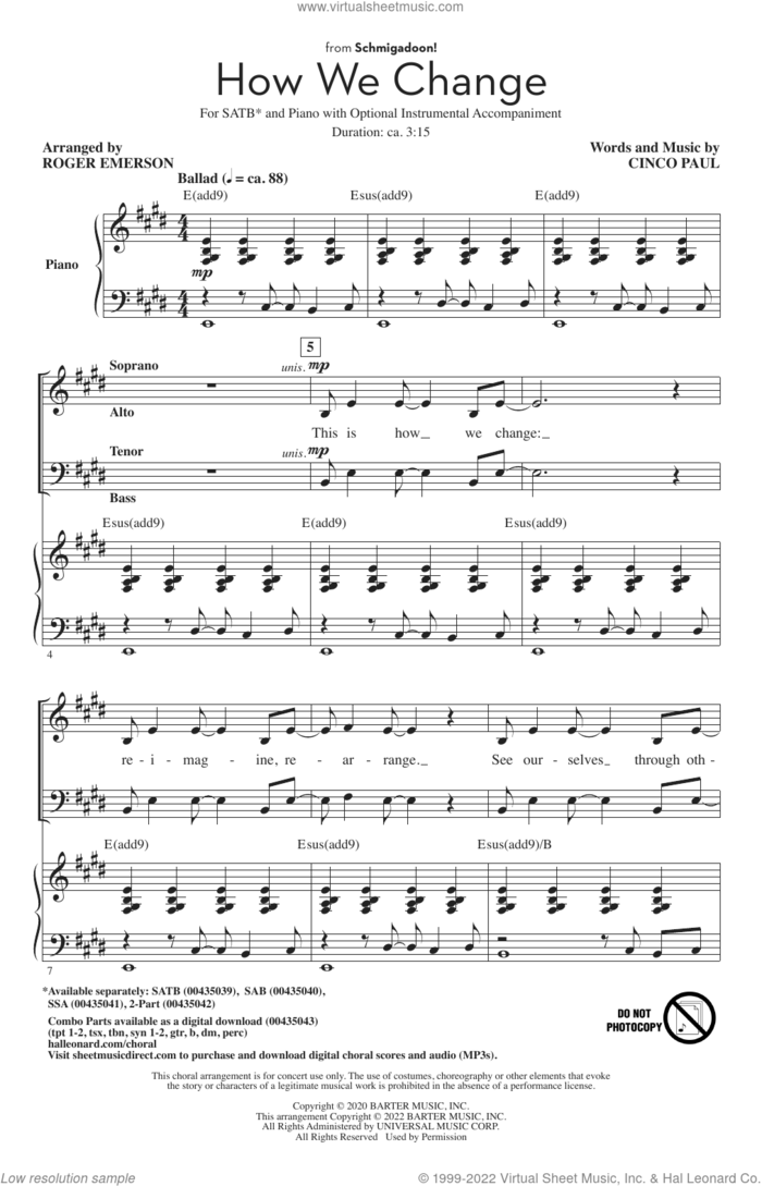 How We Change (Schmigadoon Finale) (from Schmigadoon!) (arr. Roger Emerson) sheet music for choir (SATB: soprano, alto, tenor, bass) by Cinco Paul and Roger Emerson, intermediate skill level
