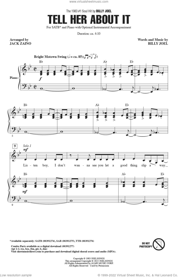 Tell Her About It (arr. Jack Zaino) sheet music for choir (SATB: soprano, alto, tenor, bass) by Billy Joel and Jack Zaino, intermediate skill level