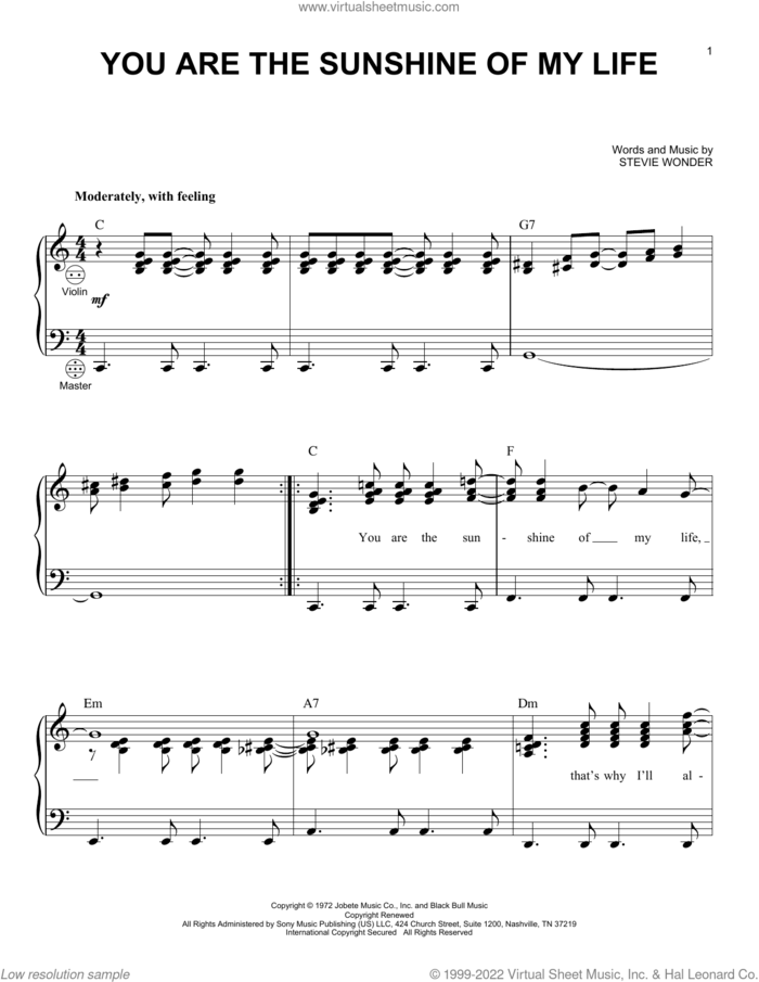 You Are The Sunshine Of My Life sheet music for accordion by Stevie Wonder, intermediate skill level