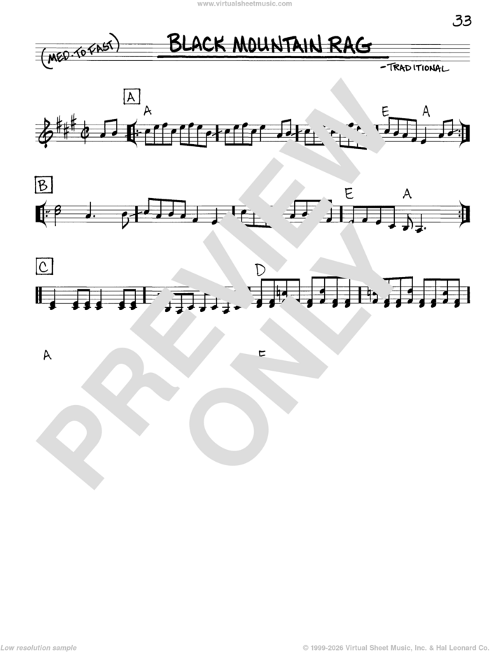 Black Mountain Rag sheet music for voice and other instruments (real book with lyrics), intermediate skill level