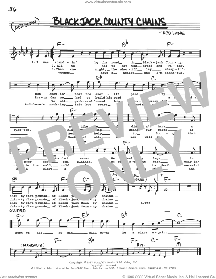 Blackjack County Chains sheet music for voice and other instruments (real book with lyrics) by Willie Nelson and Red Lane, intermediate skill level