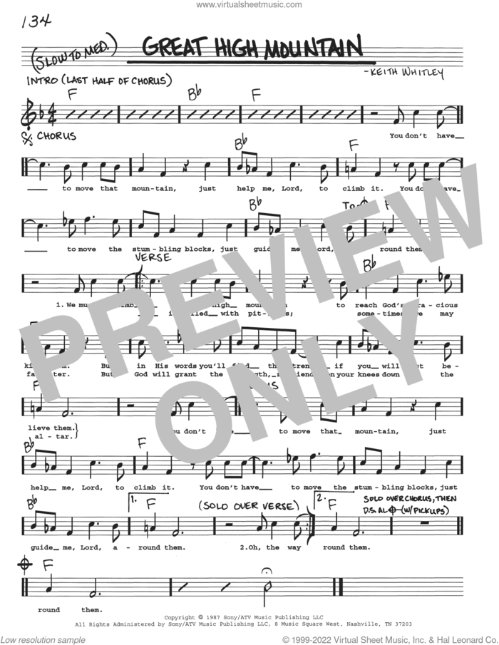 Great High Mountain sheet music for voice and other instruments (real book with lyrics) by Jack White and Ralph Stanley, intermediate skill level