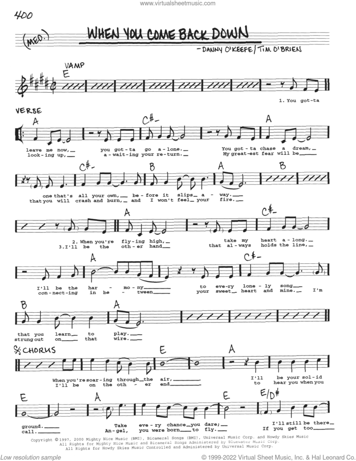 When You Come Back Down sheet music for voice and other instruments (real book with lyrics) by Nickel Creek, intermediate skill level