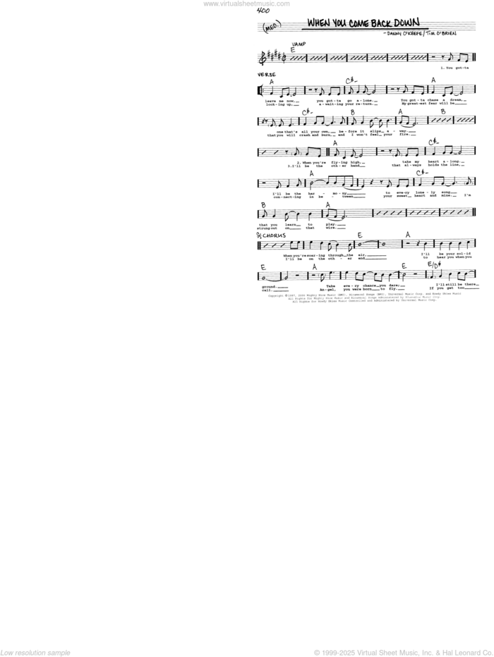 When You Come Back Down sheet music for voice and other instruments (real book with lyrics) by Nickel Creek, intermediate skill level