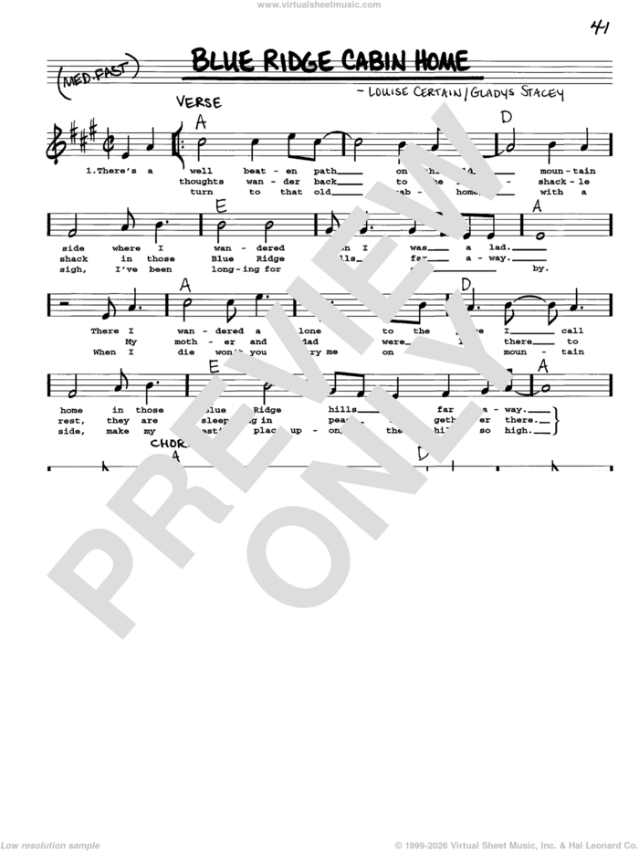 Blue Ridge Cabin Home sheet music for voice and other instruments (real book with lyrics) by Gladys Stacey and Louise Certain, intermediate skill level