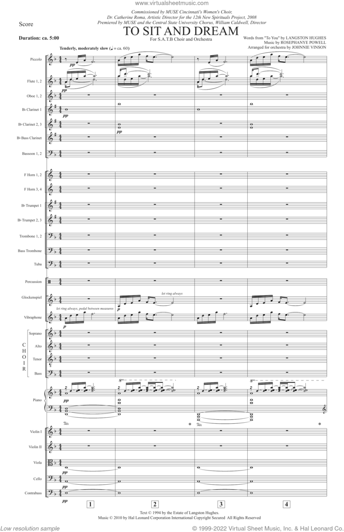 To Sit And Dream sheet music for orchestra/band (score) by Rosephanye Powell and Langston Hughes, intermediate skill level