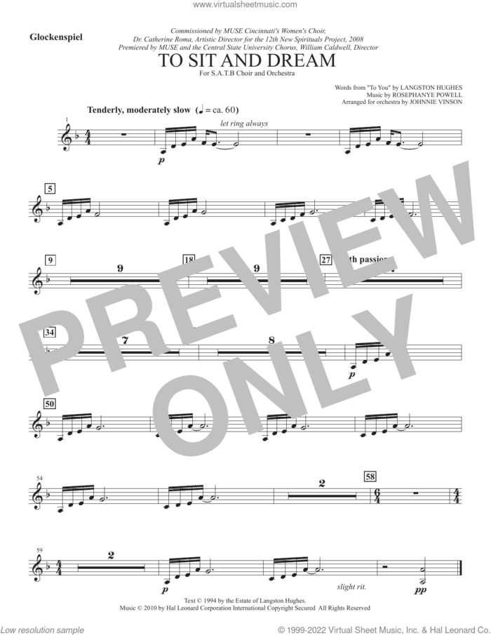 To Sit And Dream sheet music for orchestra/band (glockenspiel/chimes) by Rosephanye Powell and Langston Hughes, intermediate skill level