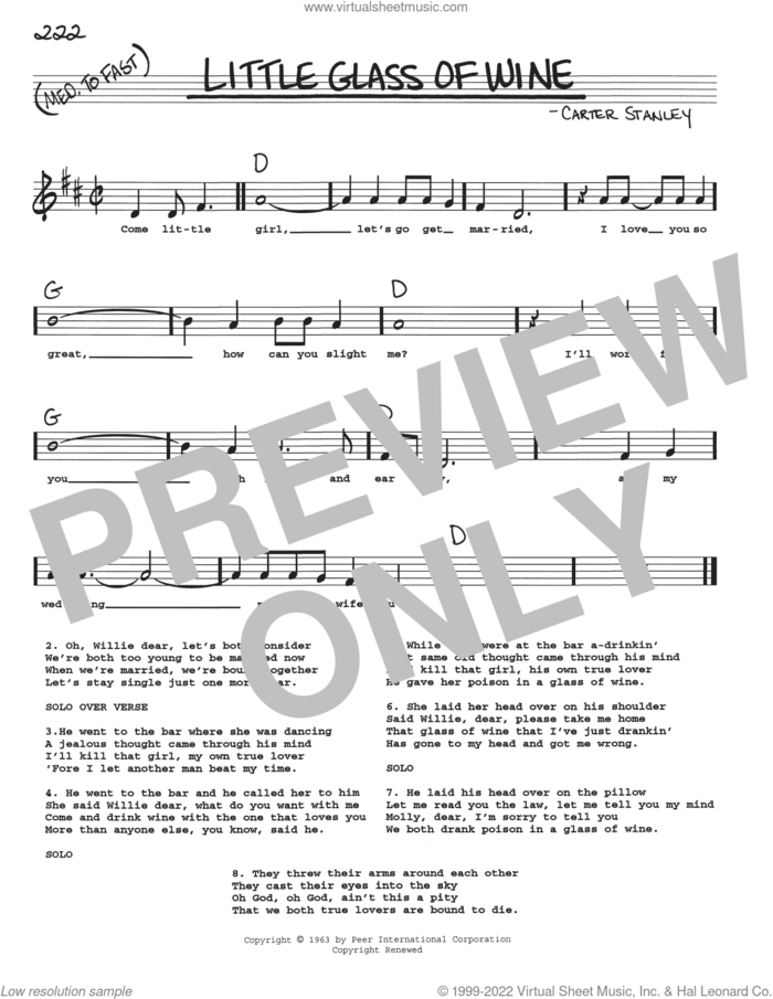 Little Glass Of Wine sheet music for voice and other instruments (real book with lyrics) by Stanley Carter, intermediate skill level