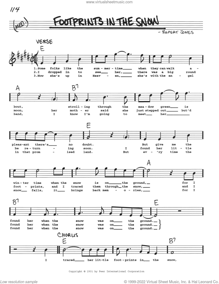 Footprints In The Snow sheet music for voice and other instruments (real book with lyrics) by Rupert Jones, intermediate skill level