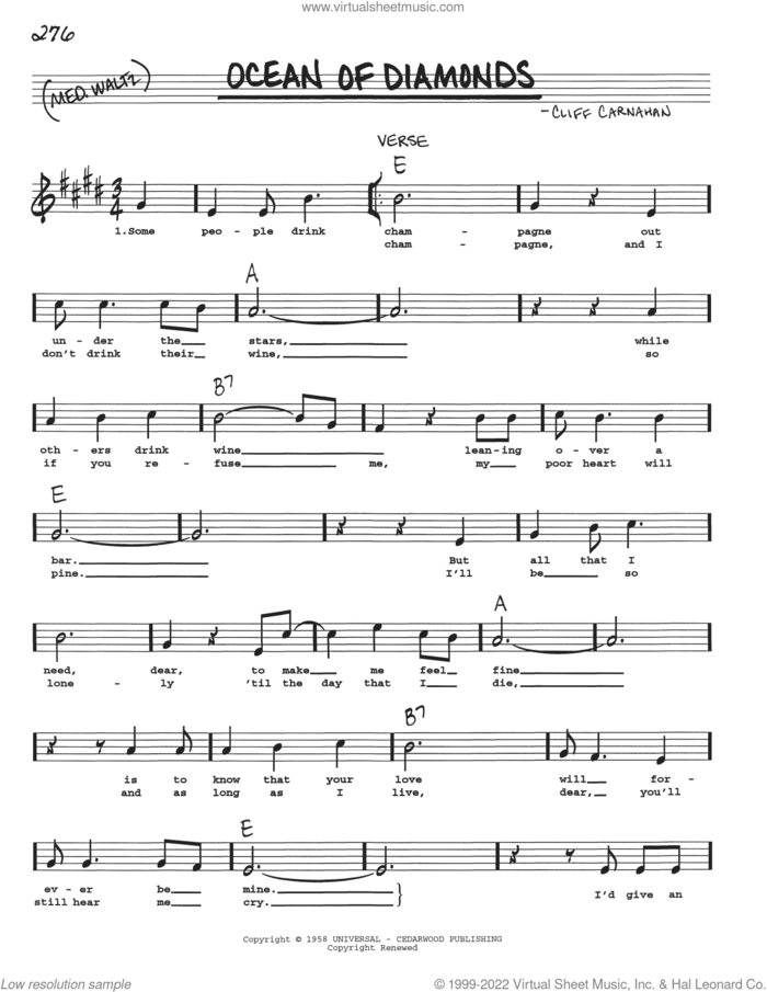 Ocean Of Diamonds sheet music for voice and other instruments (real book with lyrics) by Cliff Carnahan, intermediate skill level