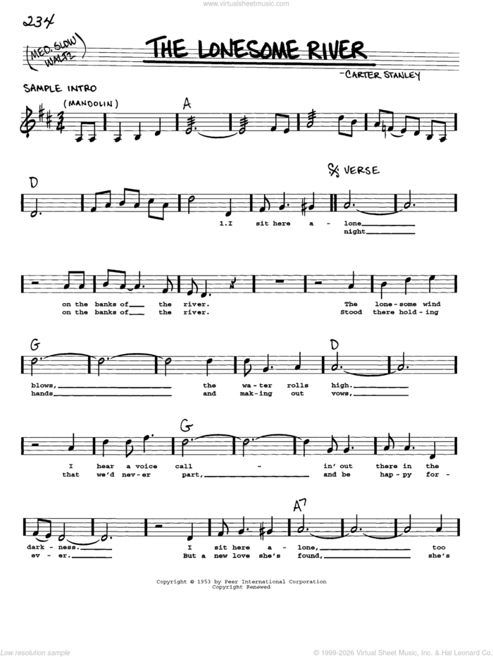 The Lonesome River sheet music for voice and other instruments (real book with lyrics) by Stanley Carter, intermediate skill level