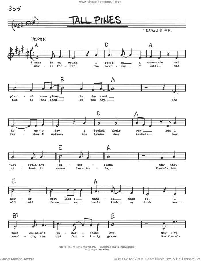 Tall Pines sheet music for voice and other instruments (real book with lyrics) by Damon Black, intermediate skill level
