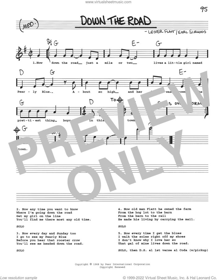 Down The Road sheet music for voice and other instruments (real book with lyrics) by Flatt & Scruggs, Earl Scruggs and Lester Flatt, intermediate skill level