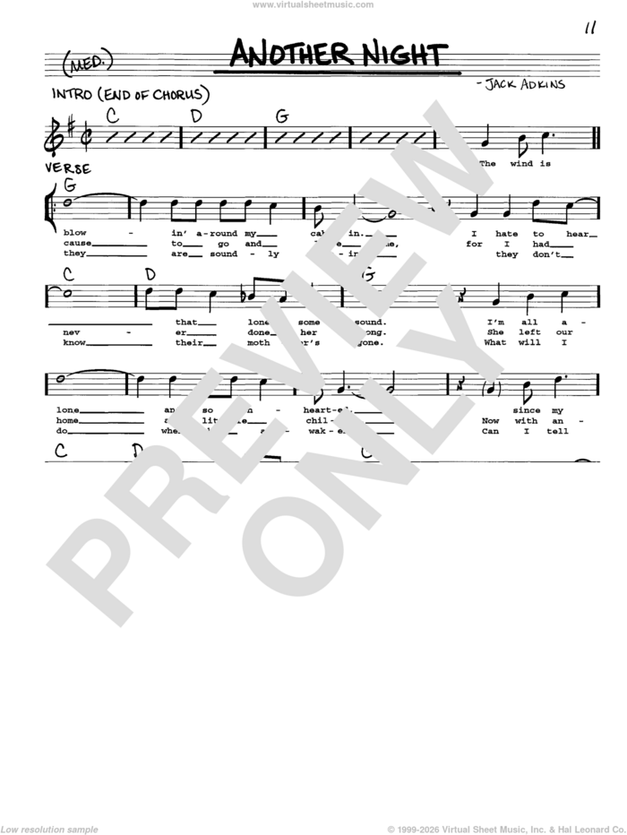 Another Night sheet music for voice and other instruments (real book with lyrics) by Jack Adkins, intermediate skill level