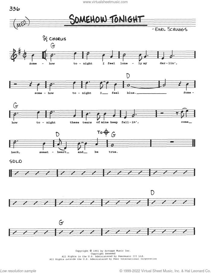Somehow Tonight sheet music for voice and other instruments (real book with lyrics) by Flatt & Scruggs and Earl Scruggs, intermediate skill level