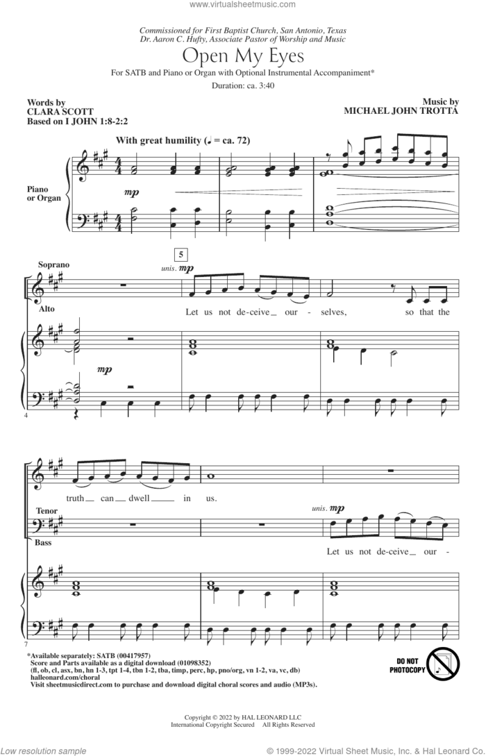 Open My Eyes sheet music for choir (SATB: soprano, alto, tenor, bass) by Michael John Trotta and Clara Scott and Michael John Trotta and Clara Scott, intermediate skill level