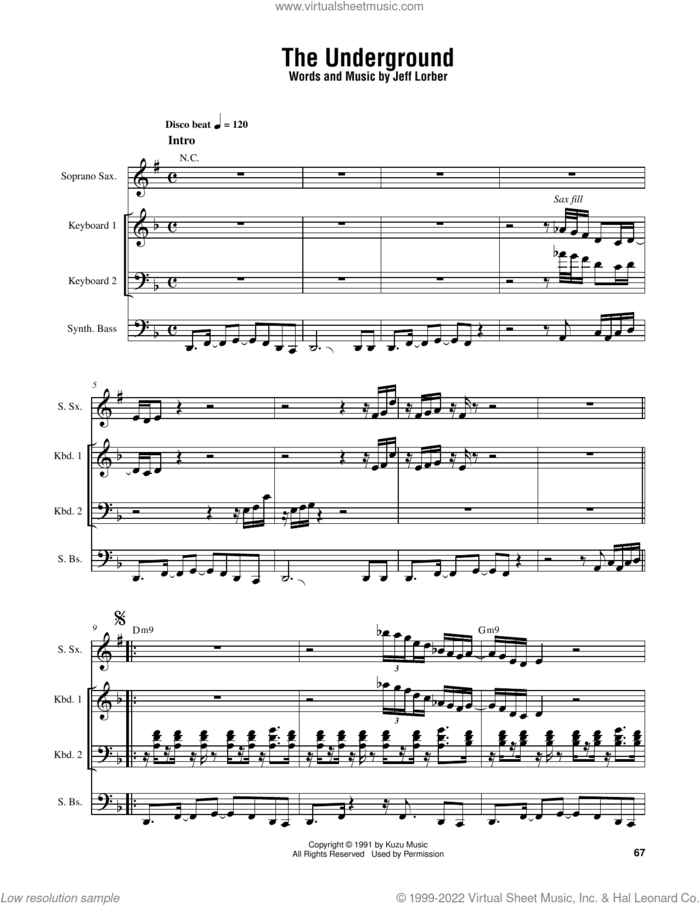 The Underground sheet music for piano solo (transcription) by Jeff Lorber, intermediate piano (transcription)