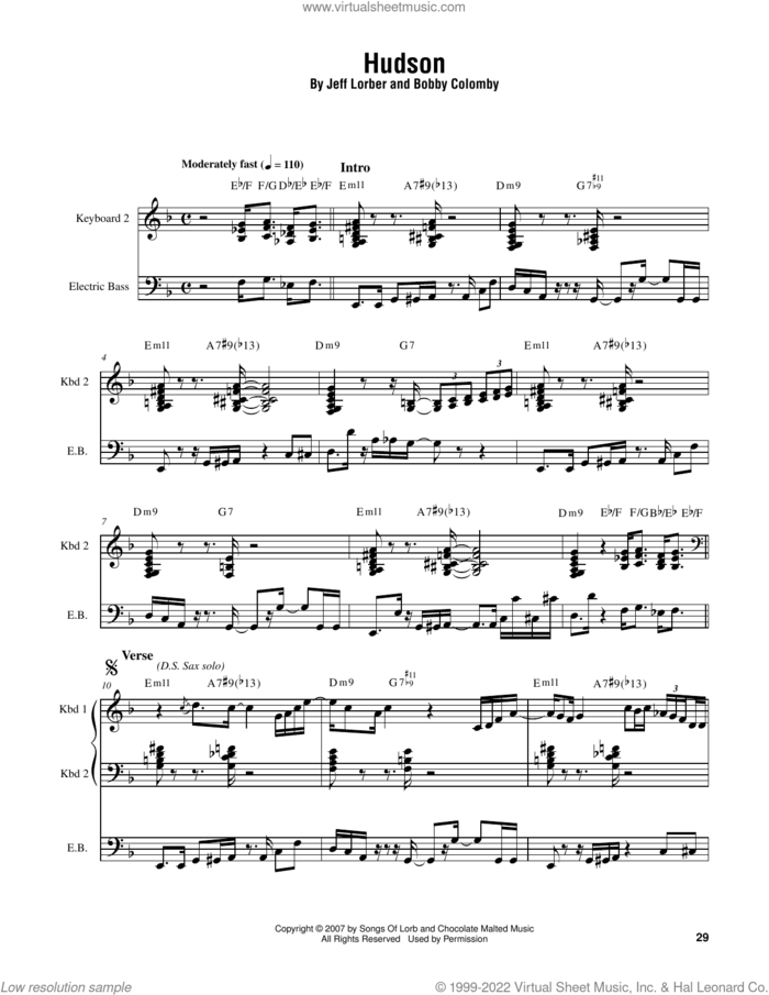 Hudson sheet music for piano solo (transcription) by Jeff Lorber and Bobby Colomby, intermediate piano (transcription)