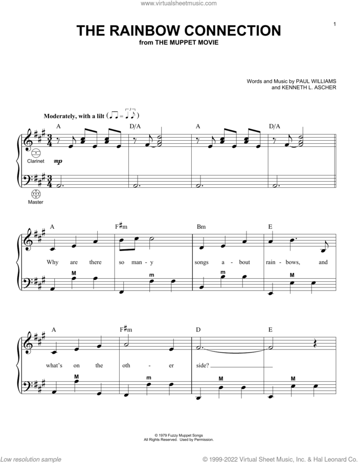 The Rainbow Connection sheet music for accordion by Paul Williams and Kenneth L. Ascher, intermediate skill level