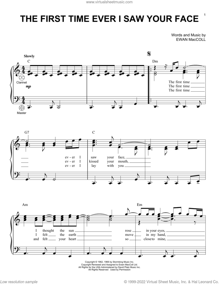 The First Time Ever I Saw Your Face sheet music for accordion by Roberta Flack and Ewan MacColl, intermediate skill level
