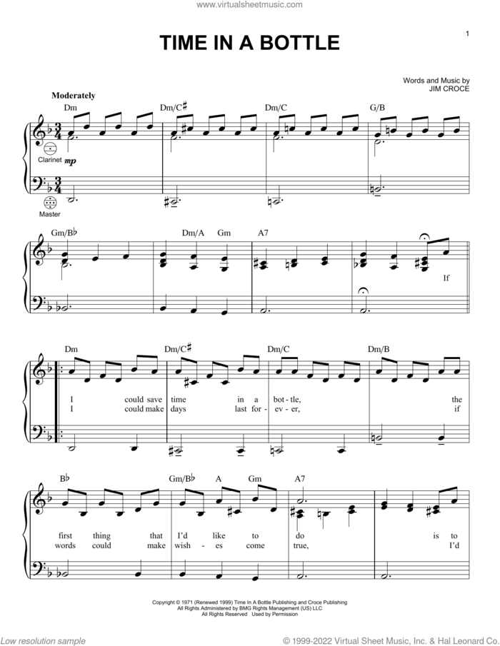 Time In A Bottle sheet music for accordion by Jim Croce, intermediate skill level