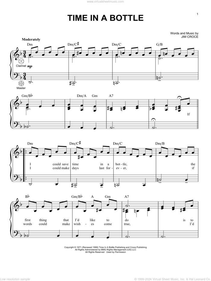 Time In A Bottle sheet music for accordion by Jim Croce, intermediate skill level