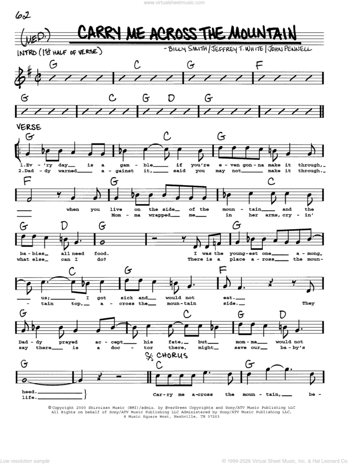 Carry Me Across The Mountain sheet music for voice and other instruments (real book with lyrics) by Dan Tyminski, Billy Smith, Jeffrey T. White and John Pennell, intermediate skill level