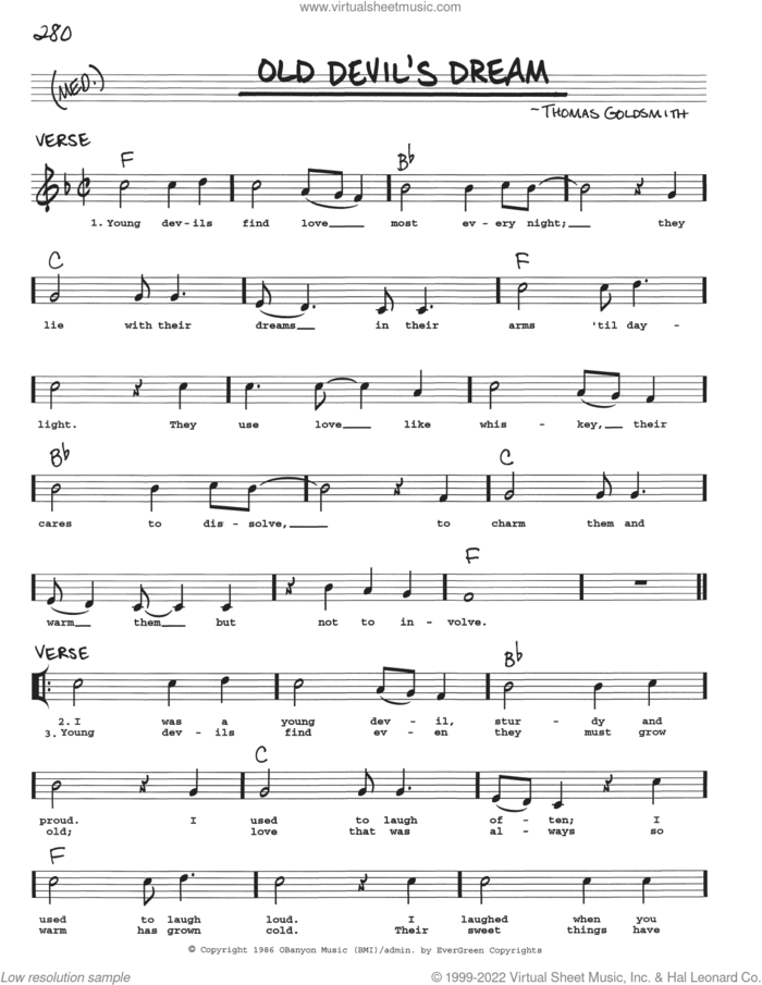 Old Devil's Dream sheet music for voice and other instruments (real book with lyrics) by Nashville Bluegrass Band and Thomas Goldsmith, intermediate skill level
