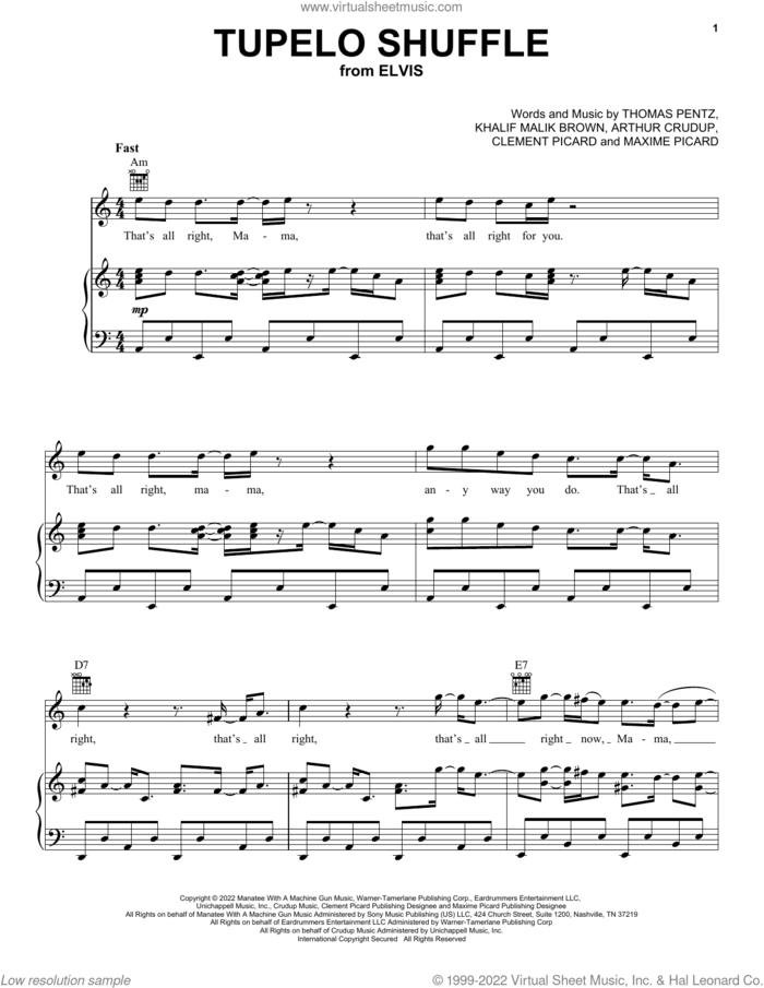 Tupelo Shuffle (from ELVIS) sheet music for voice, piano or guitar by Swae Lee & Diplo, Arthur Crudup, Clement Picard, Khalif Malik Brown, Maxime Picard and Thomas Wesley Pentz, intermediate skill level
