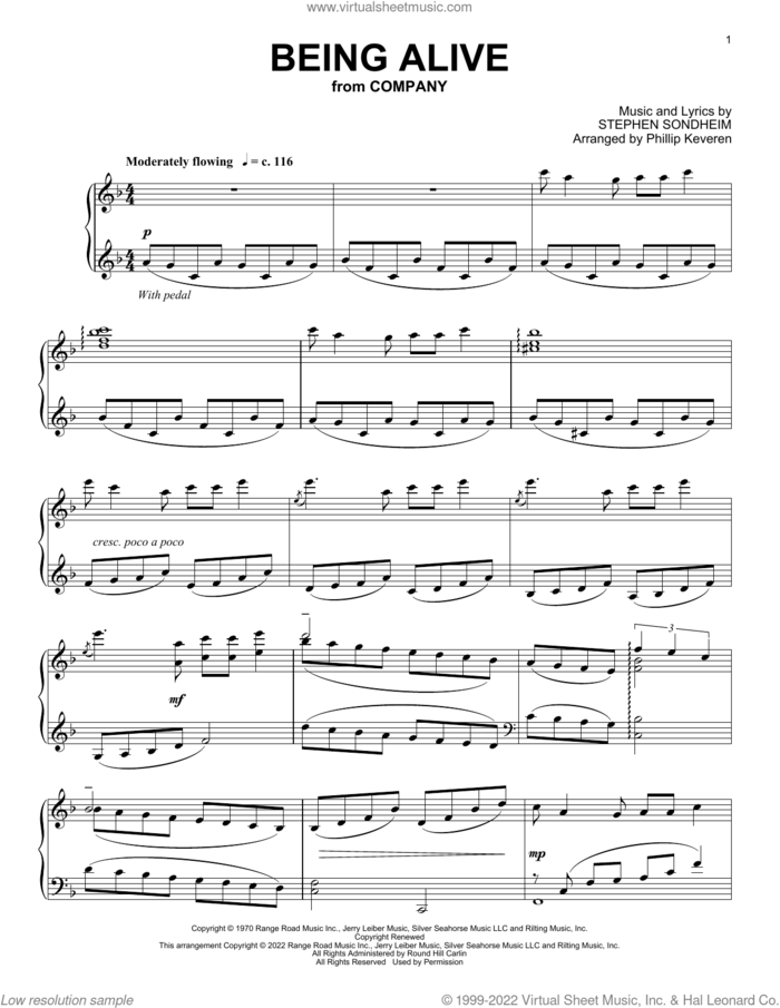 Being Alive (from Company) (arr. Phillip Keveren) sheet music for piano solo by Stephen Sondheim and Phillip Keveren, intermediate skill level