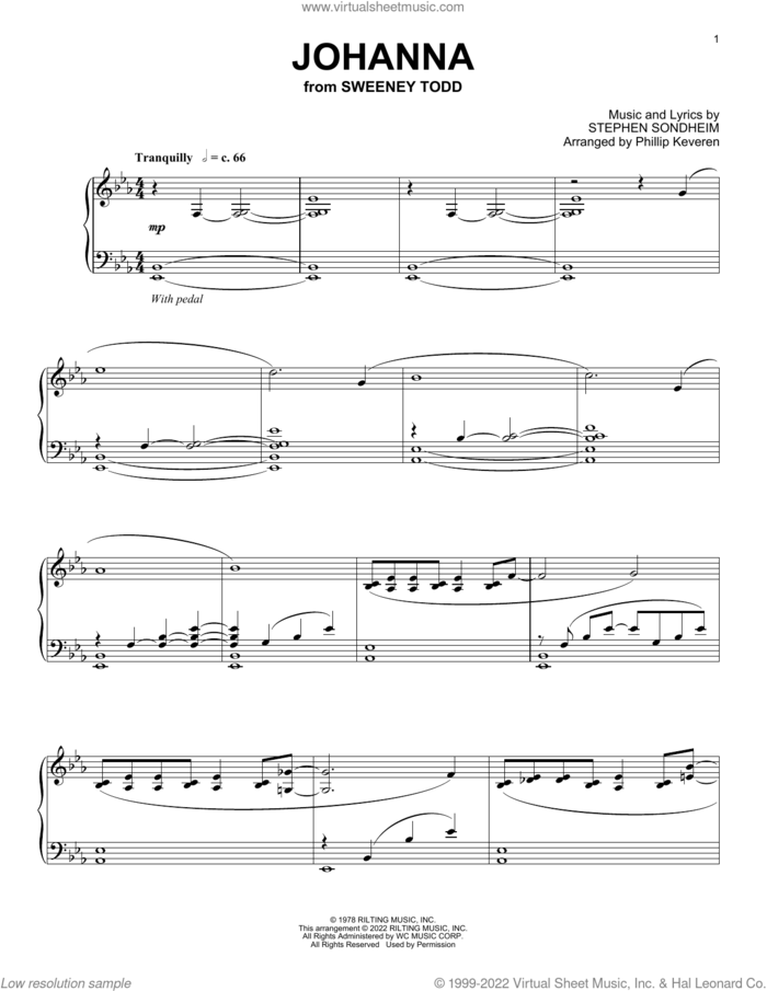 Johanna (from Sweeney Todd) (arr. Phillip Keveren) sheet music for piano solo by Stephen Sondheim and Phillip Keveren, intermediate skill level