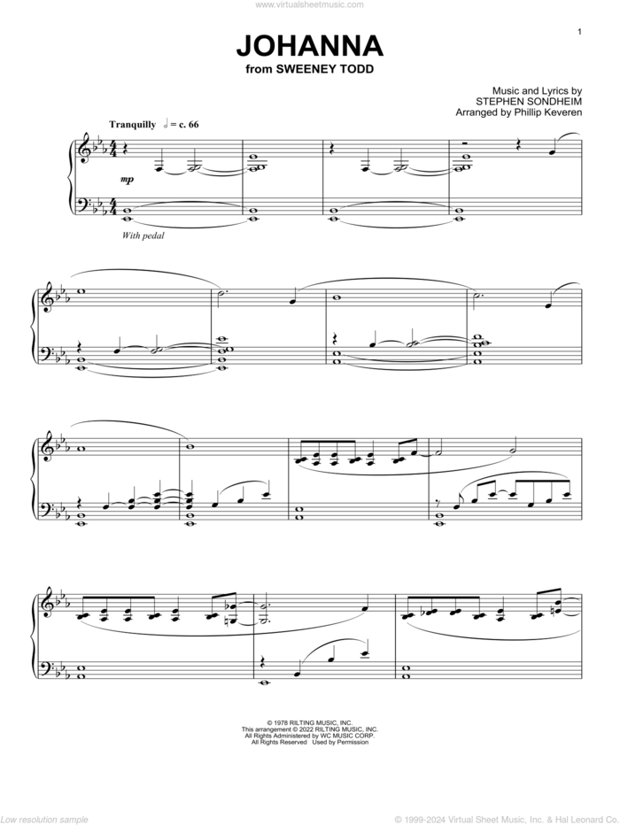 Johanna (from Sweeney Todd) (arr. Phillip Keveren) sheet music for piano solo by Stephen Sondheim and Phillip Keveren, intermediate skill level