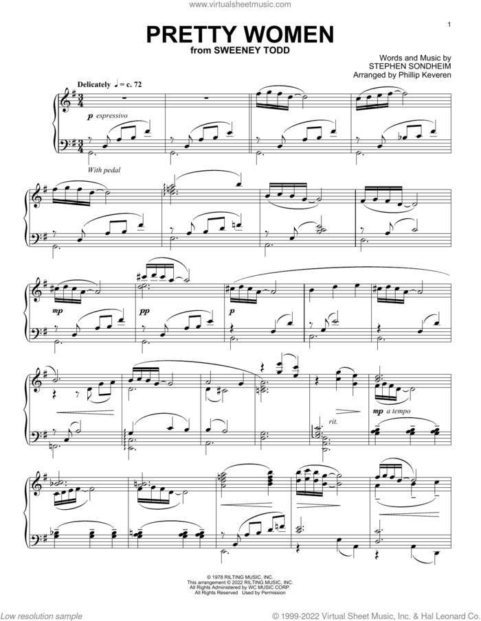 Pretty Women (from Sweeney Todd) (arr. Phillip Keveren) sheet music for piano solo by Stephen Sondheim and Phillip Keveren, intermediate skill level