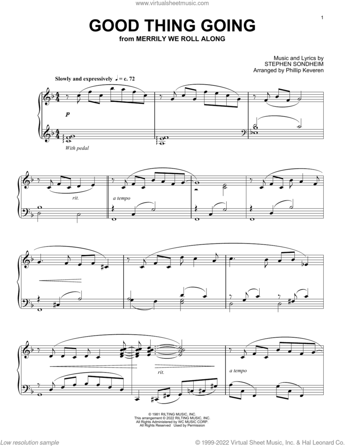 Good Thing Going (from Merrily We Roll Along) (arr. Phillip Keveren) sheet music for piano solo by Stephen Sondheim and Phillip Keveren, intermediate skill level