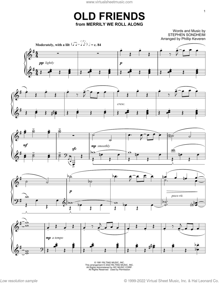 Old Friends (from Merrily We Roll Along) (arr. Phillip Keveren) sheet music for piano solo by Stephen Sondheim and Phillip Keveren, intermediate skill level