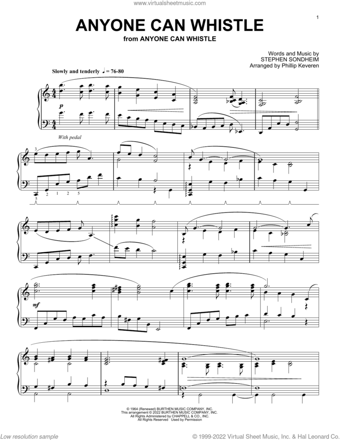 Anyone Can Whistle (arr. Phillip Keveren) sheet music for piano solo by Stephen Sondheim and Phillip Keveren, intermediate skill level