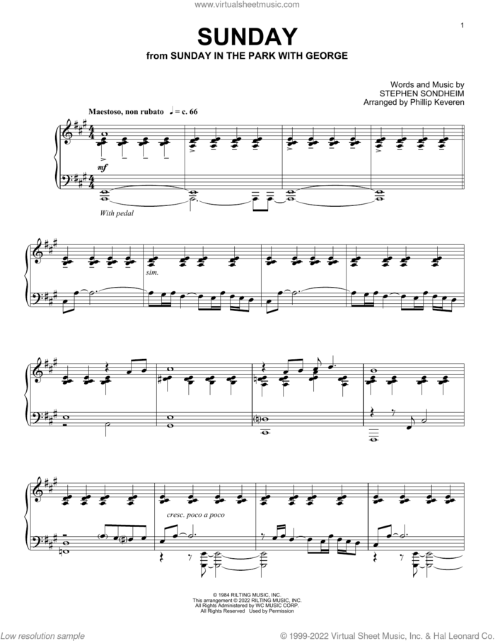 Sunday (from Sunday In The Park With George) (arr. Phillip Keveren) sheet music for piano solo by Stephen Sondheim and Phillip Keveren, intermediate skill level