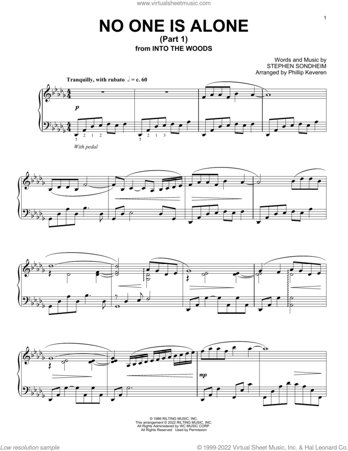 No One Is Alone - Part I (from Into The Woods) (arr. Stephen Sondheim) sheet music for piano solo by Stephen Sondheim and Phillip Keveren, intermediate skill level