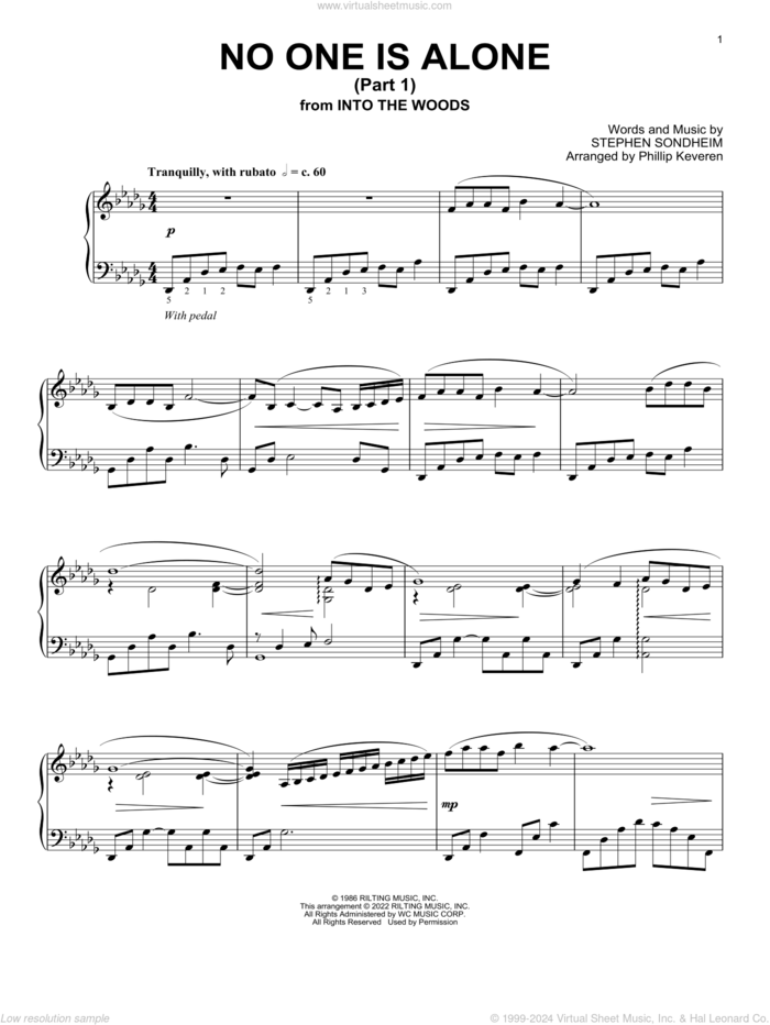 No One Is Alone - Part I (from Into The Woods) (arr. Stephen Sondheim) sheet music for piano solo by Stephen Sondheim and Phillip Keveren, intermediate skill level